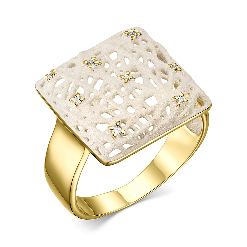 Кольцо из серебра с камнем Фианит, вставками эмали фото, цены