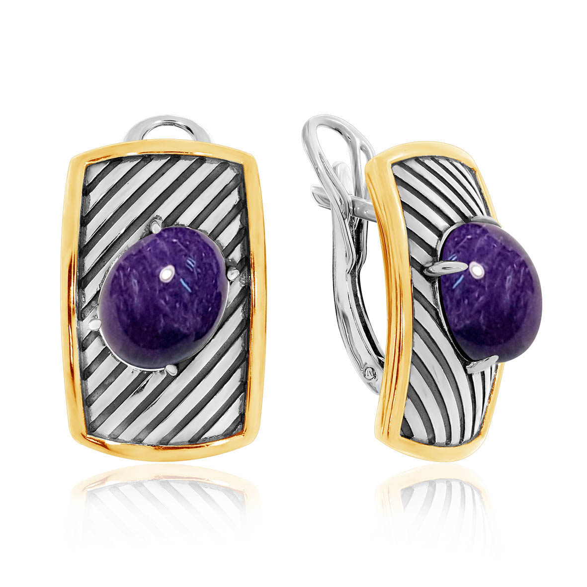 Серьги из серебра с камнем Чароит фото, цены