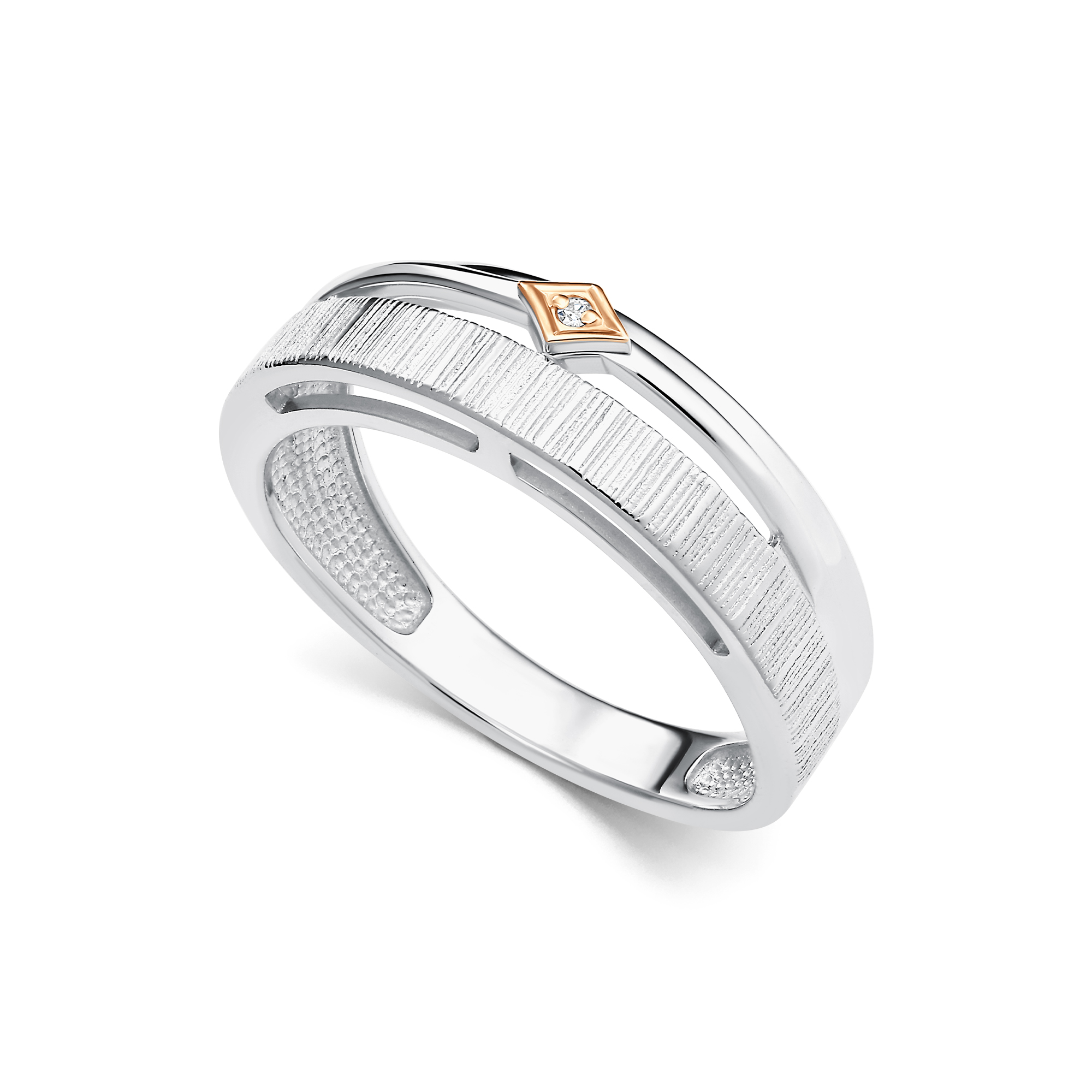 Кольцо из серебра с камнем Бриллиант, вставками золота фото, цены