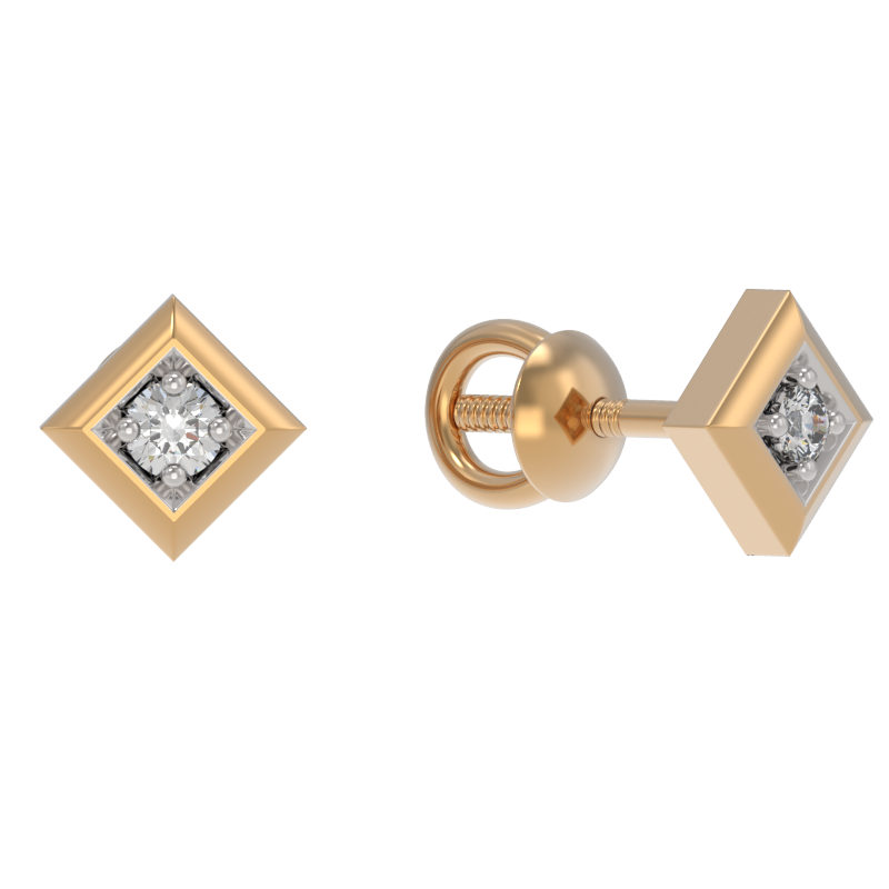 Пуссеты из золота с камнем Бриллиант фото, цены