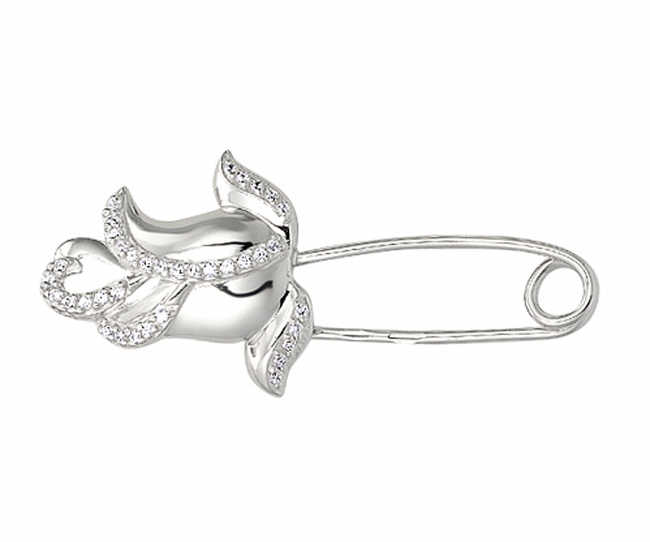 Булавка из серебра с камнем Фианит фото, цены