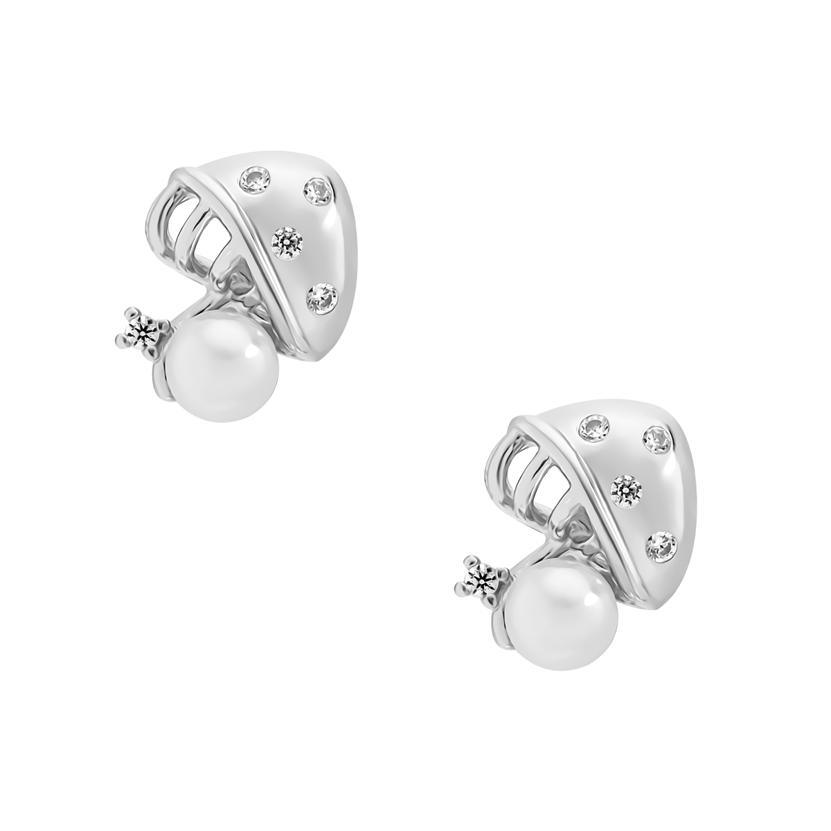 Пуссеты из серебра с камнем Жемчуг, Циркон фото, цены