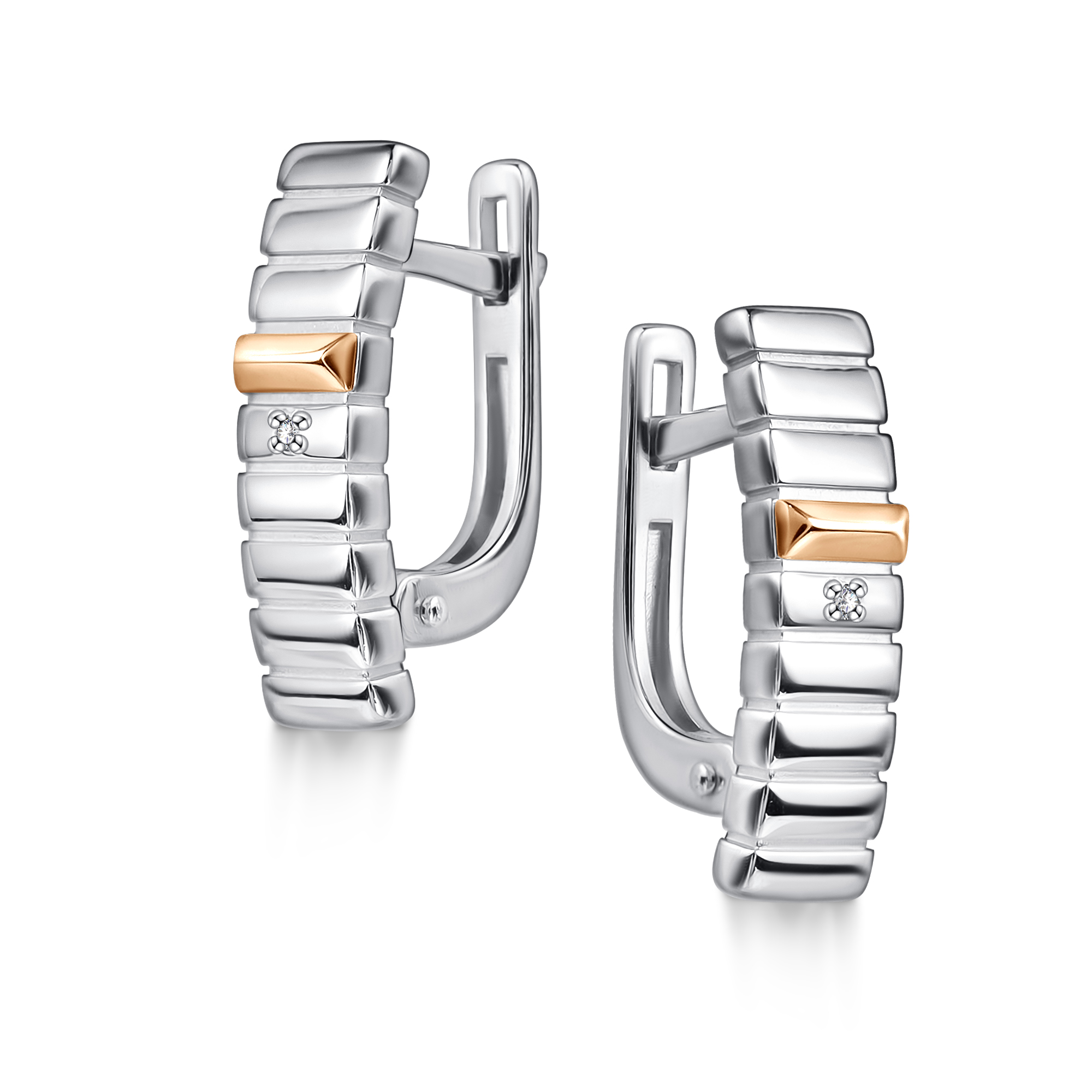 Серьги из серебра с камнем Бриллиант, вставками золота фото, цены