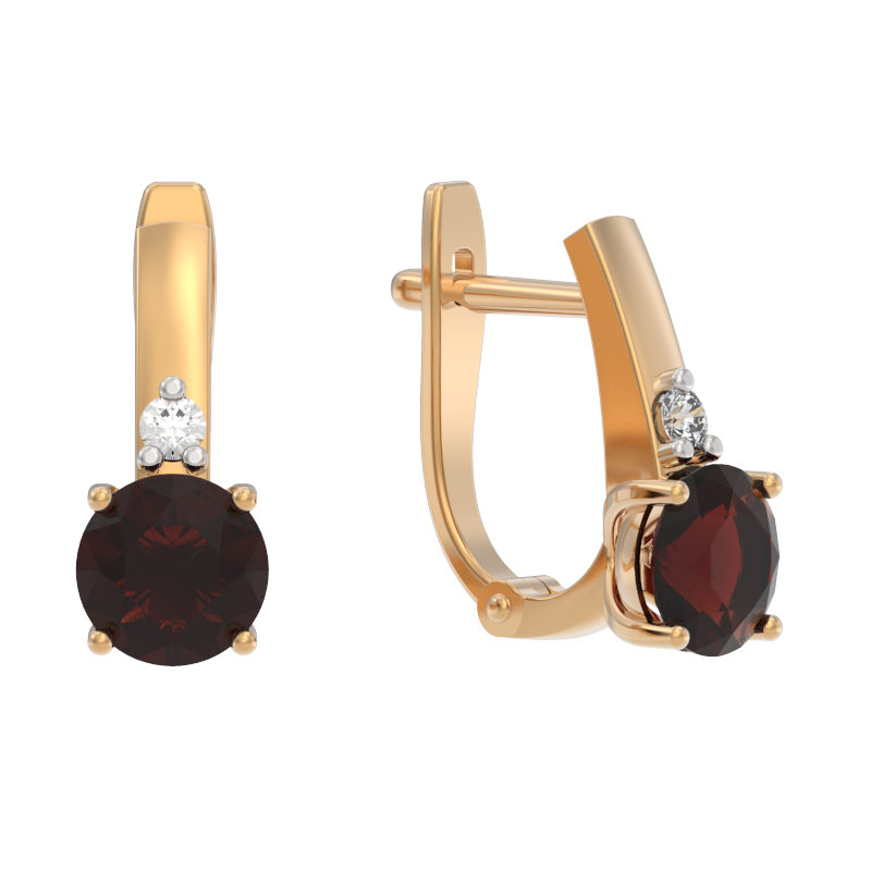 Серьги из золота с камнем Гранат, Фианит фото, цены