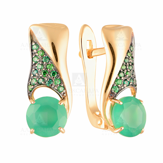 Серьги из золота с камнем Гранат, Фианит фото, цены