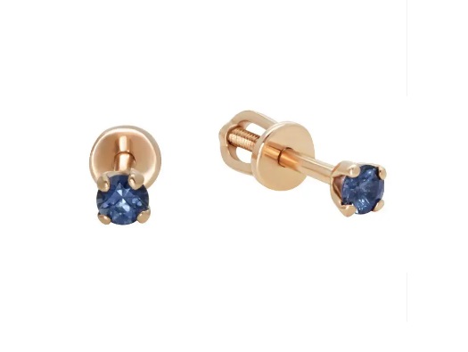 Пуссеты из золота с камнем Сапфир фото, цены