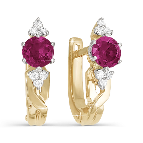 Серьги из золота с камнем Бриллиант, Рубин фото, цены