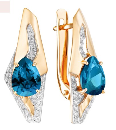 Серьги из золота с камнем Лондон топаз, Фианит фото, цены