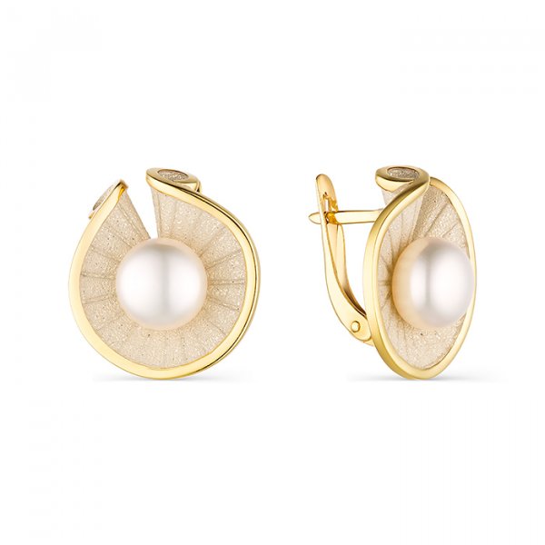 Серьги из серебра с камнем Жемчуг, вставками эмали фото, цены