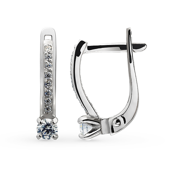 Серьги из серебра с камнем Фианит фото, цены