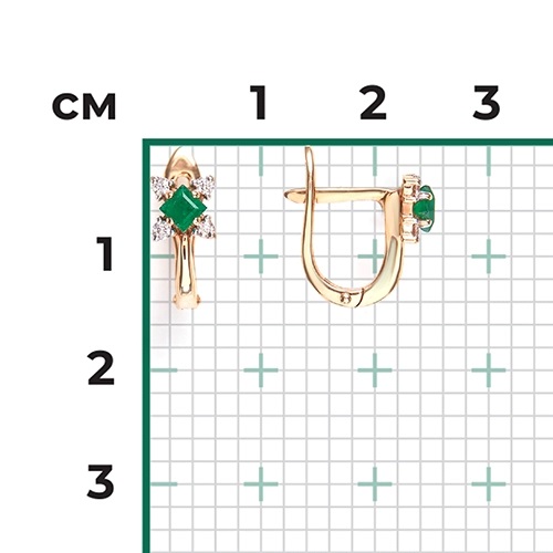 Серьги из золота с камнем Бриллиант, Изумруд фото, цены
