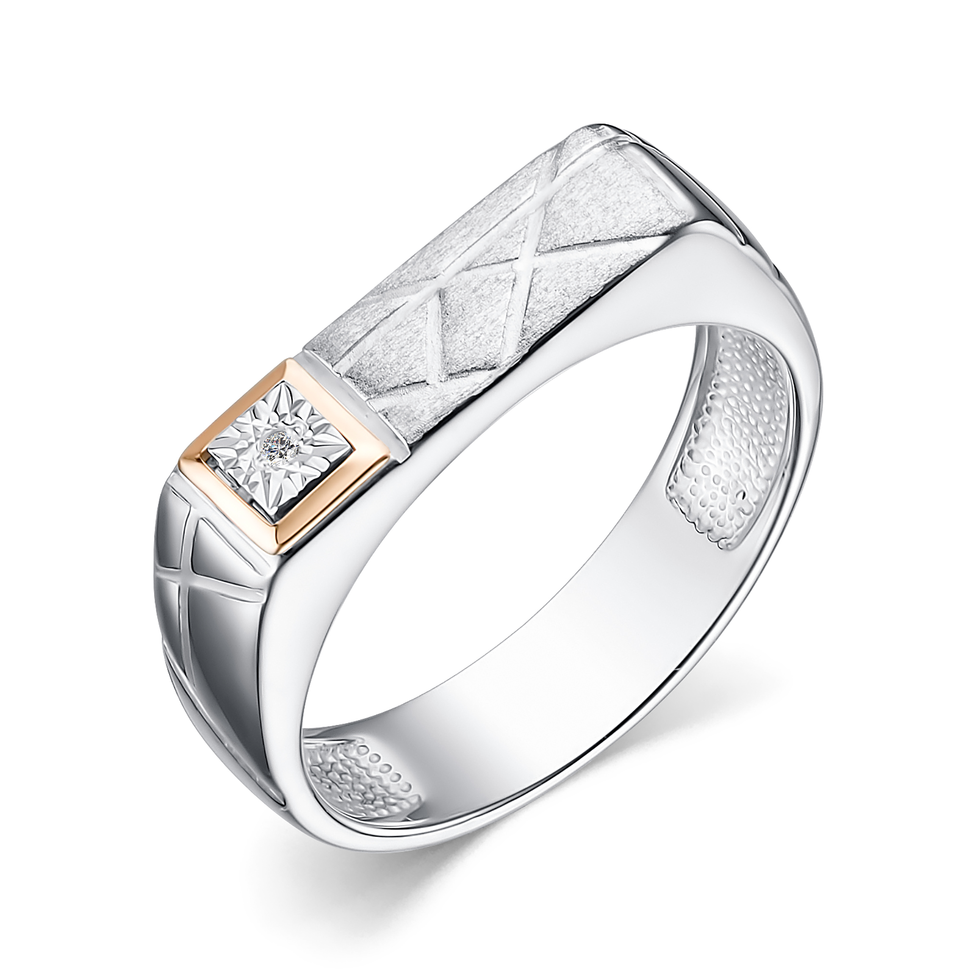 Кольцо из серебра с камнем Бриллиант, вставками золота фото, цены