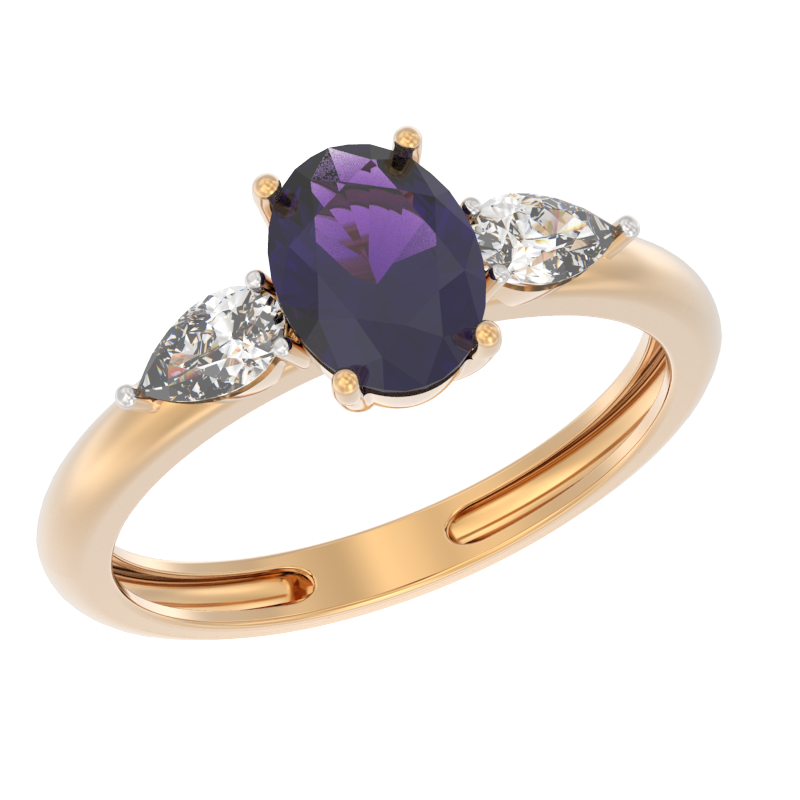 Кольцо из золота с камнем аметист, Фианит фото, цены