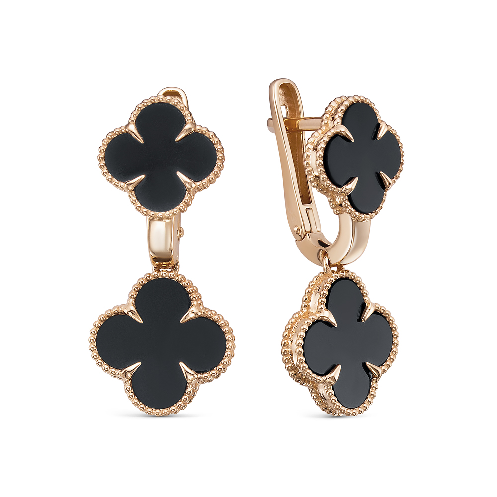 Серьги из золота с камнем Оникс фото, цены