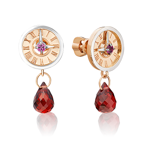 Пуссеты из золота с камнем Гранат фото, цены