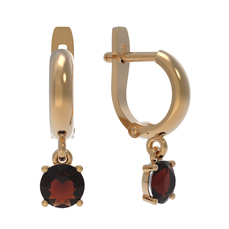 Серьги из золота с камнем Гранат фото, цены