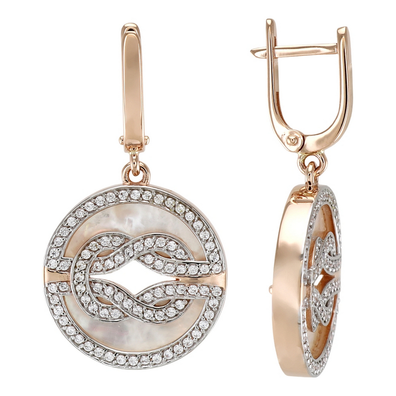 Серьги из серебра с камнем Фианит, Перламутр фото, цены