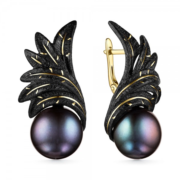 Серьги из серебра с камнем Жемчуг, вставками эмали фото, цены