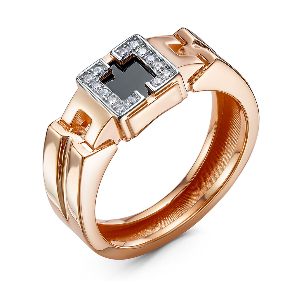 Кольцо из золота с камнем Фианит, Оникс фото, цены