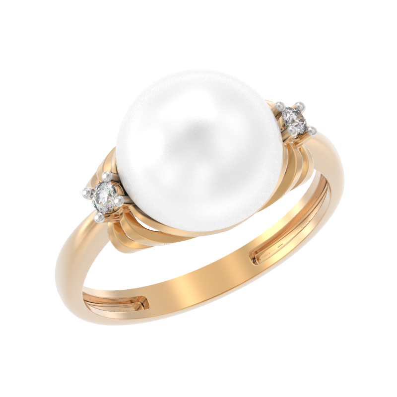 Кольцо из золота с камнем Жемчуг, Фианит фото, цены