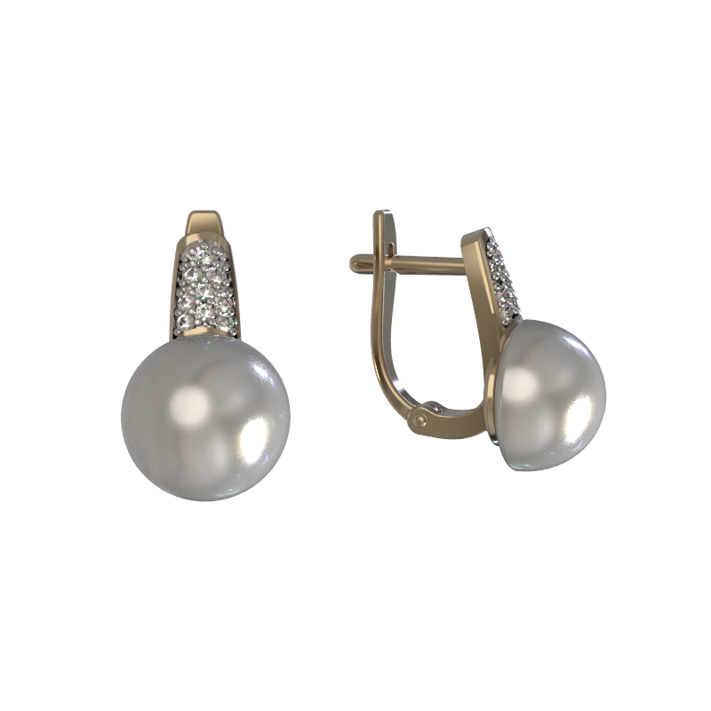 Серьги из золота с камнем Жемчуг, Фианит фото, цены