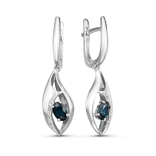 Серьги из золота с камнем Бриллиант, Сапфир фото, цены