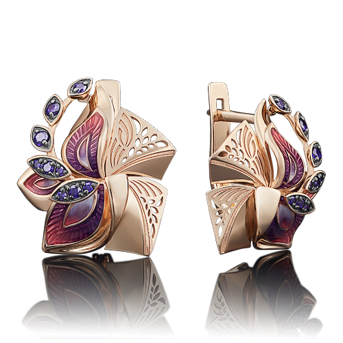 Серьги из золота с камнем Фианит, вставками эмали фото, цены