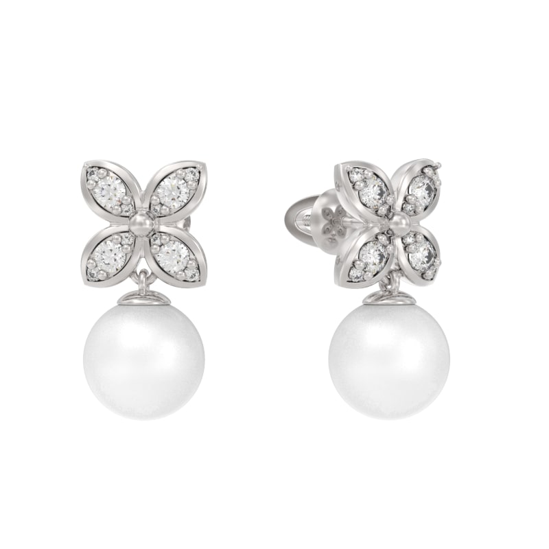 Пуссеты из серебра с камнем Жемчуг, Фианит фото, цены