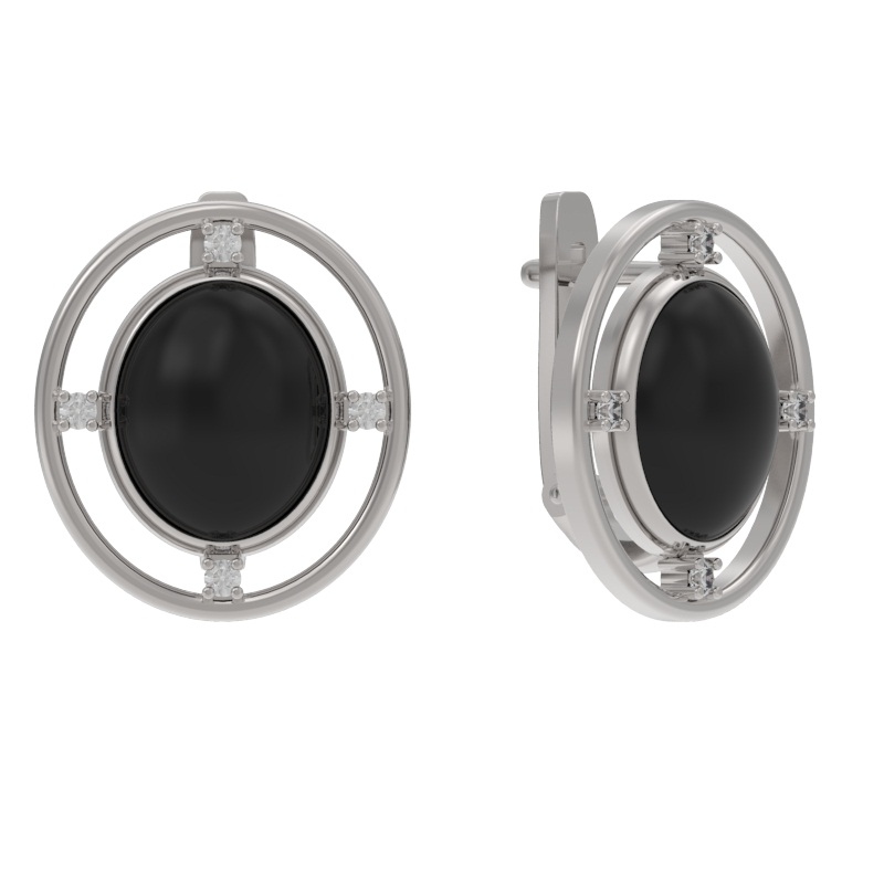 Серьги из серебра с камнем Фианит, Агат фото, цены