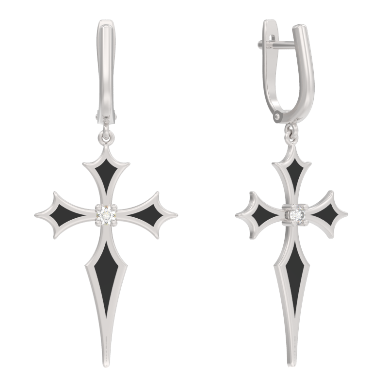 Серьги из серебра с камнем Фианит, вставками эмали фото, цены