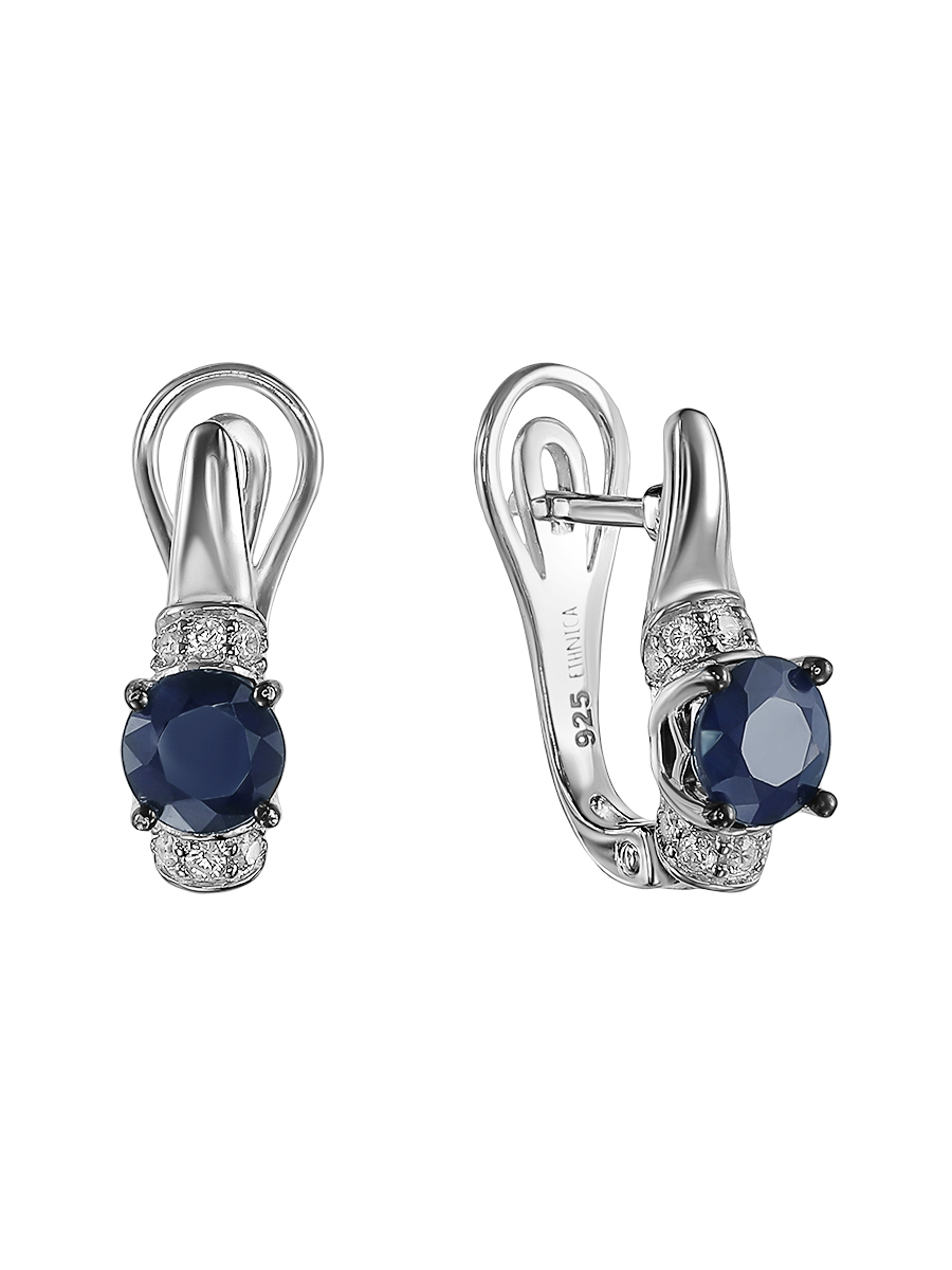 Серьги из серебра с камнем Фианит, Сапфир фото, цены