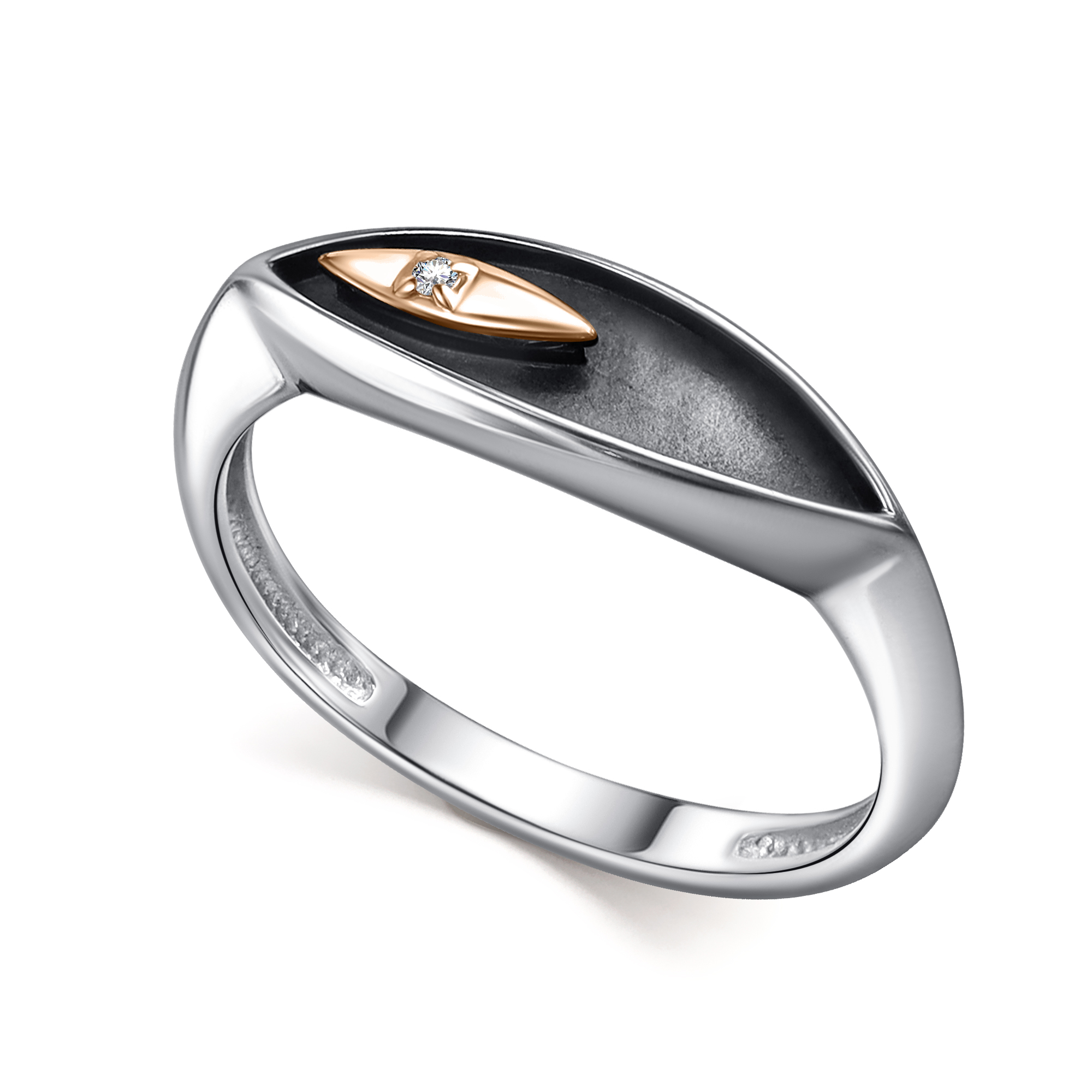 Кольцо из серебра с камнем Бриллиант, вставками золота фото, цены