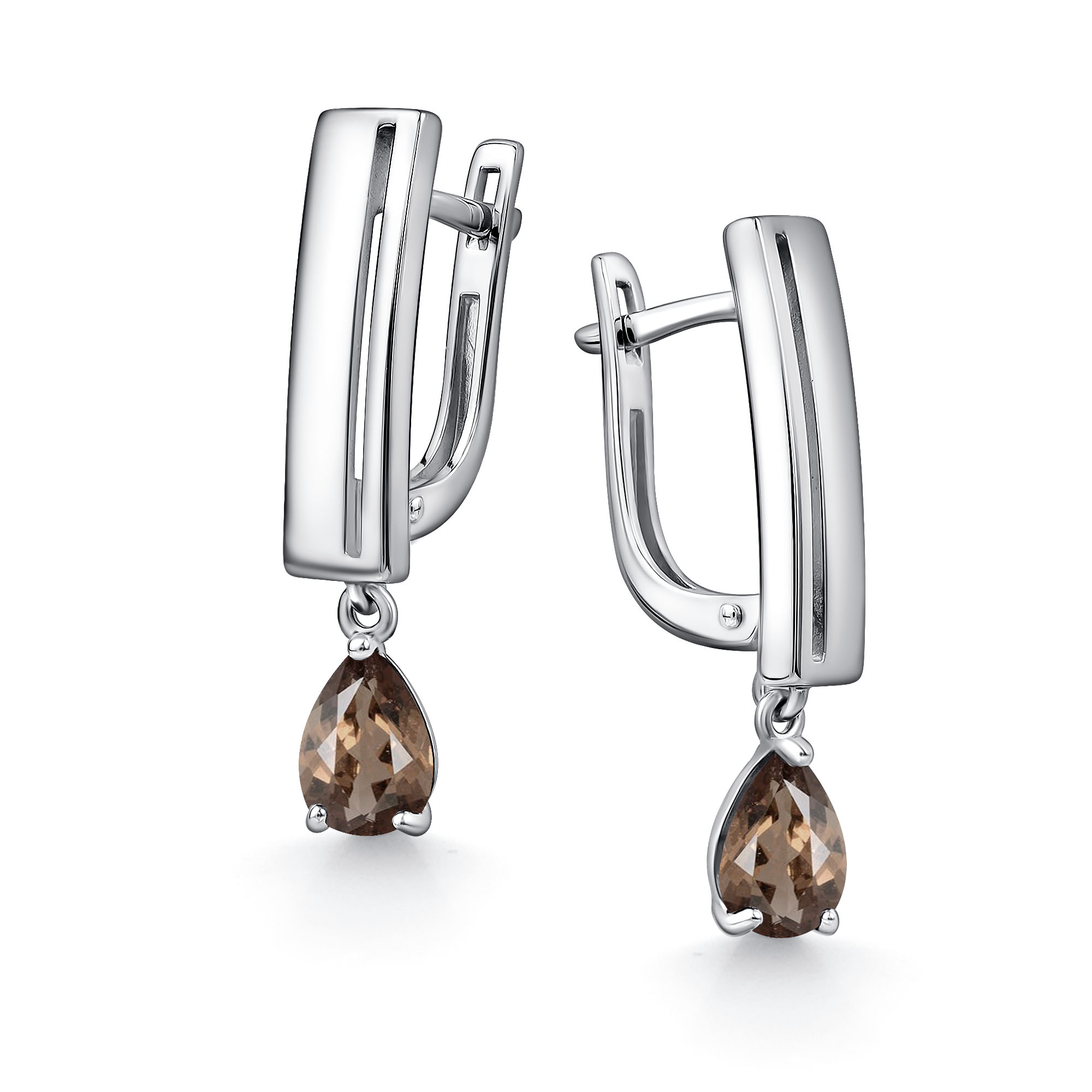 Серьги из серебра с камнем Раух-топаз фото, цены