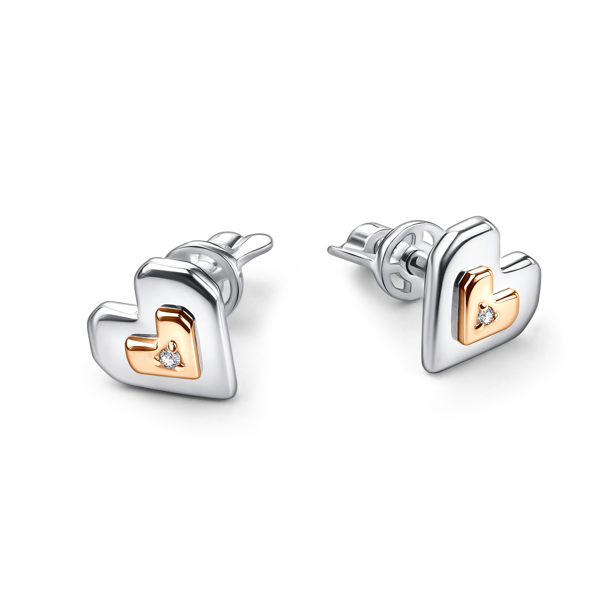 Серьги из серебра с камнем Бриллиант, вставками золота фото, цены