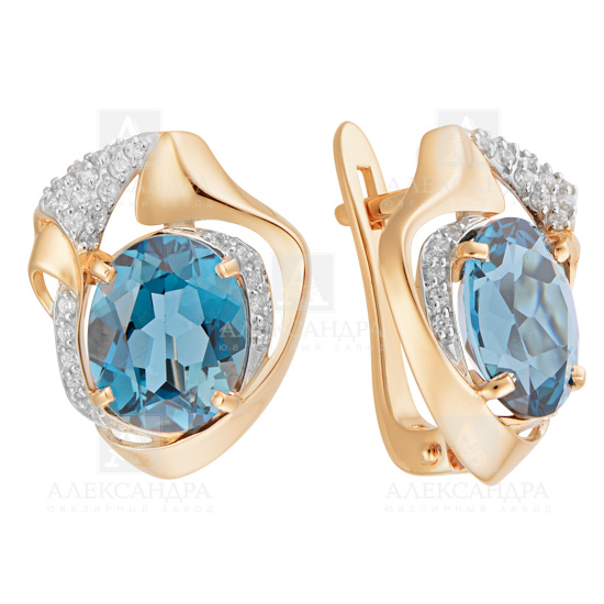 Серьги из золота с камнем Гранат, Фианит фото, цены