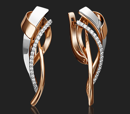 Серьги из золота с камнем Фианит фото, цены