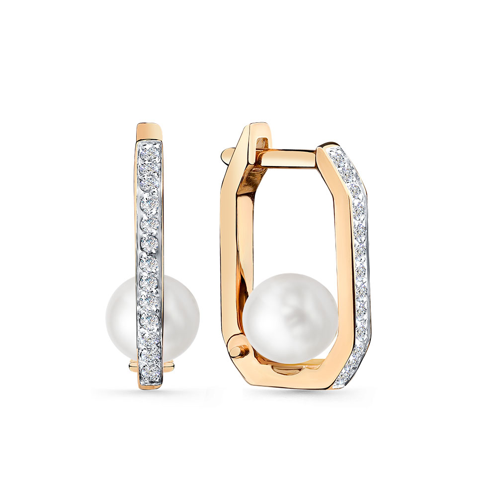 Серьги из золота с камнем Жемчуг, Фианит фото, цены