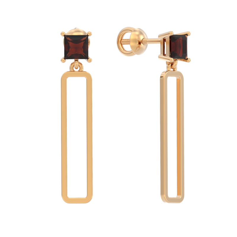 Пуссеты из золота с камнем Гранат фото, цены