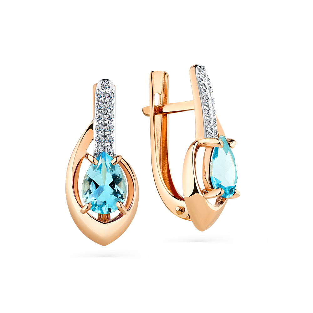 Серьги из золота с камнем Топаз, Фианит фото, цены