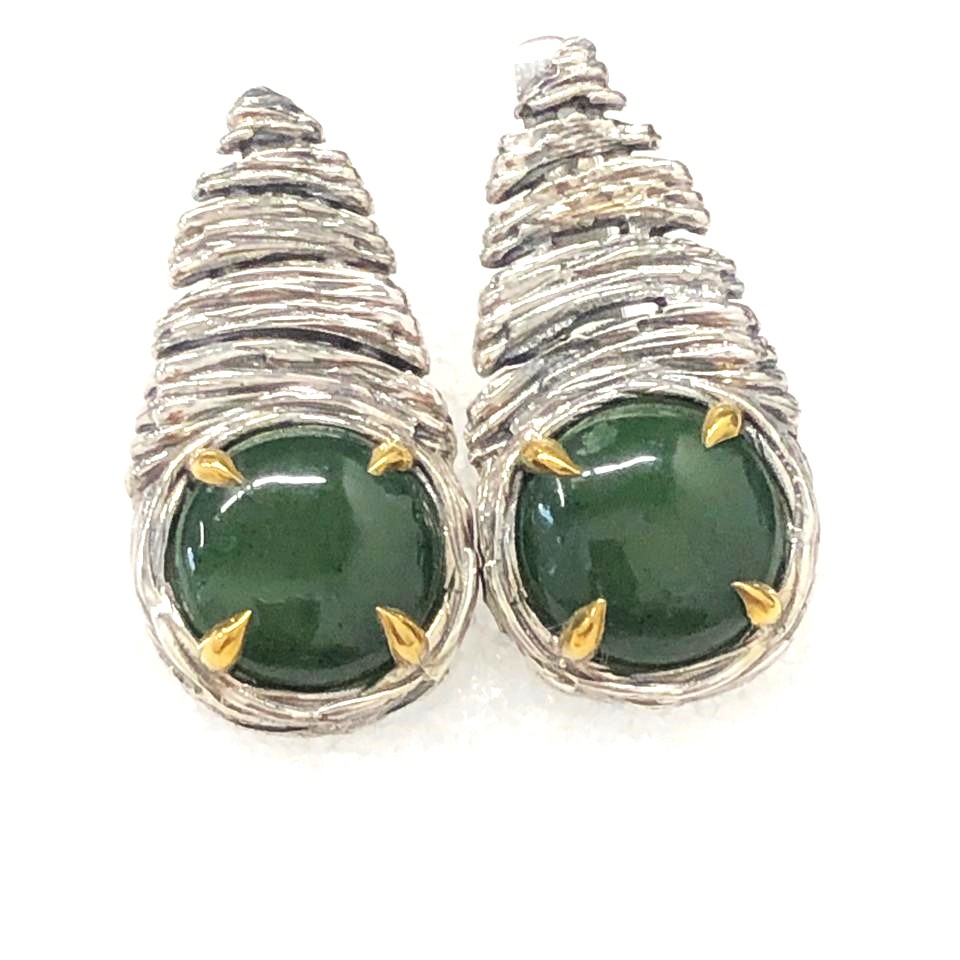 Серьги из серебра с камнем Нефрит фото, цены