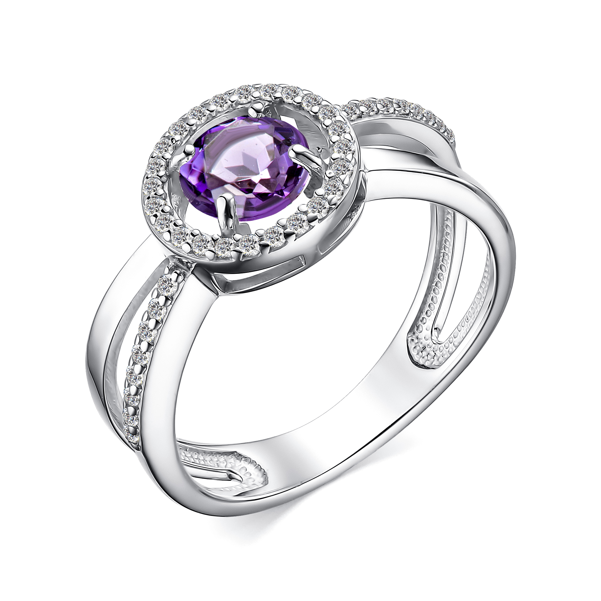 Кольцо из серебра с камнем аметист, Фианит фото, цены