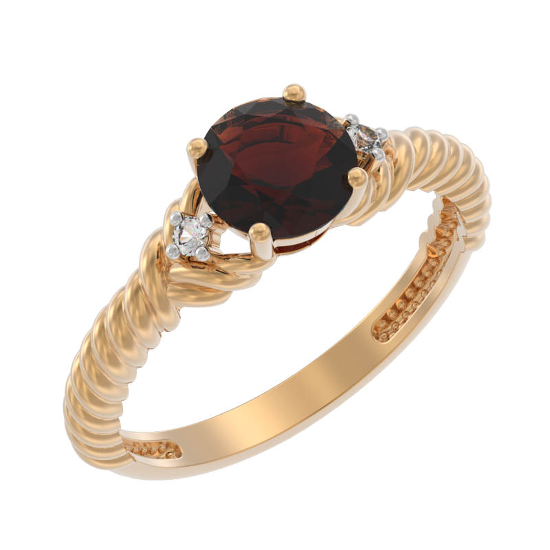 Кольцо из золота с камнем Гранат, Фианит фото, цены