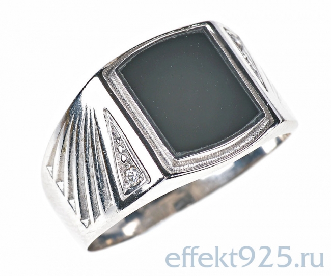 Печатка из серебра с камнем Обсидиан фото, цены