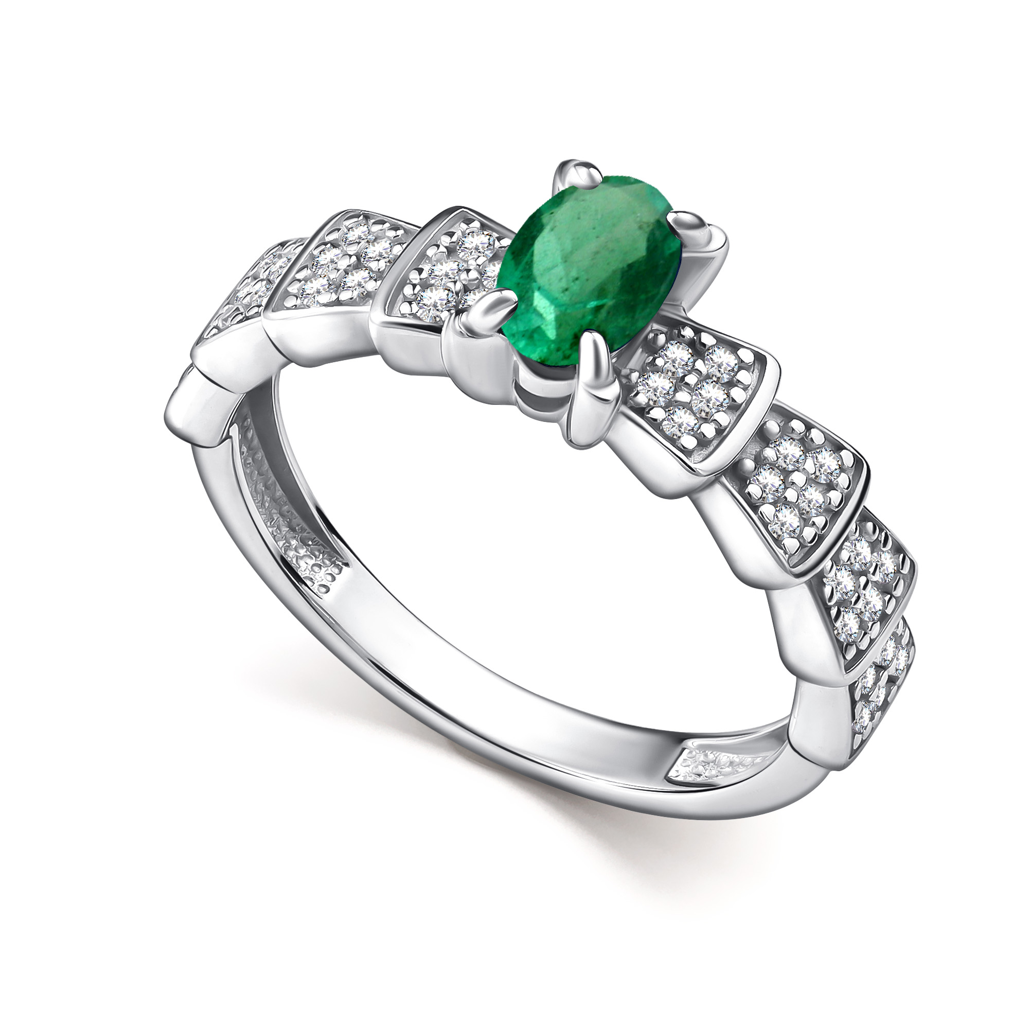 Кольцо из серебра с камнем Фианит, Изумруд фото, цены