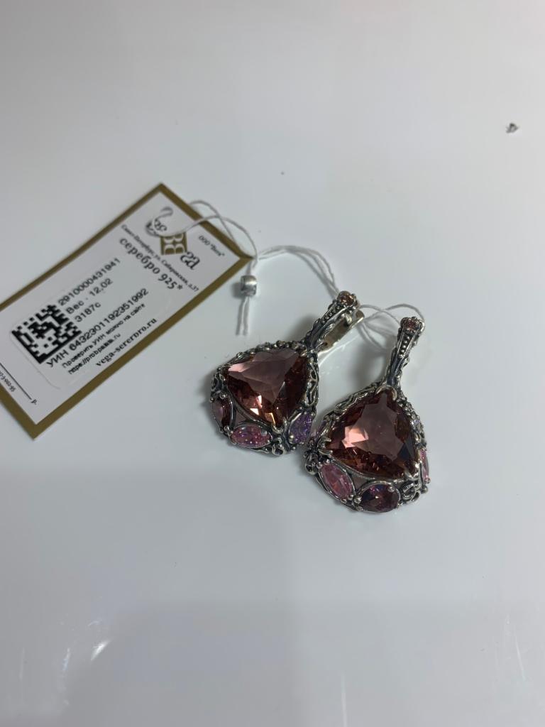 Серьги из серебра с камнем Фианит, Кварц фото, цены