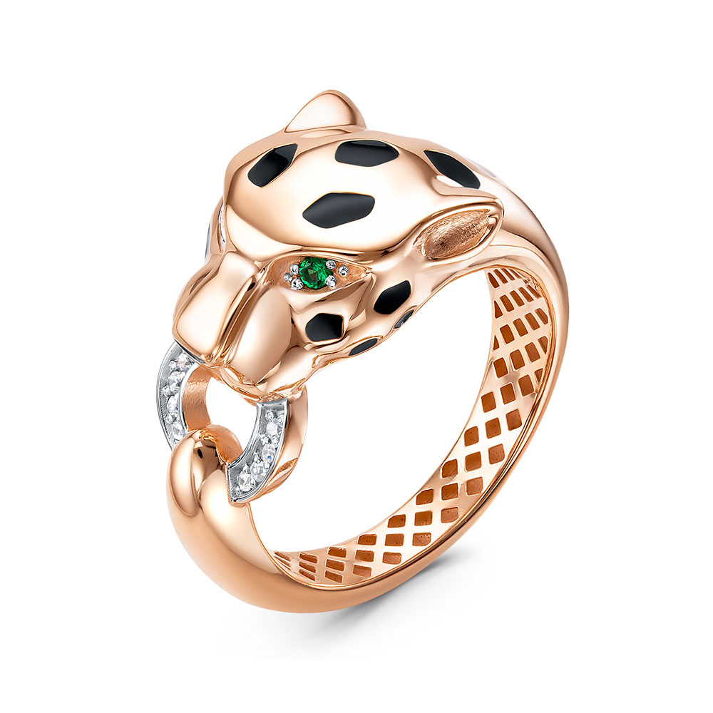 Кольцо из золота с камнем Фианит, вставками эмали фото, цены