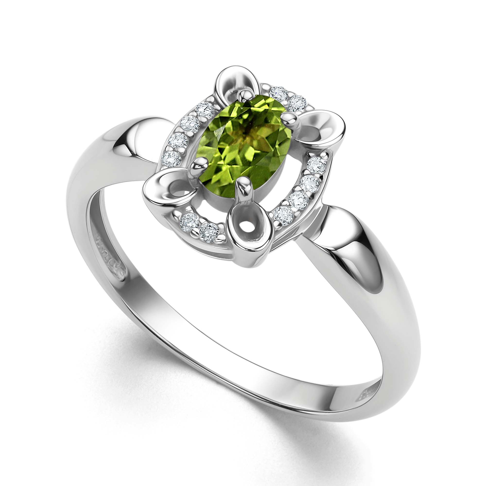 Кольцо из серебра с камнем Хризолит, Фианит фото, цены