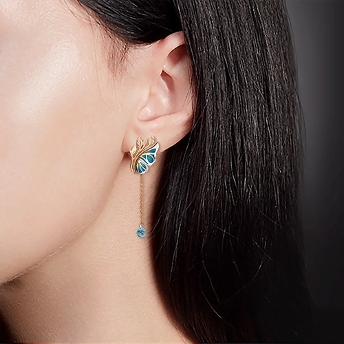 Серьги из золота с камнем Топаз, вставками эмали фото, цены