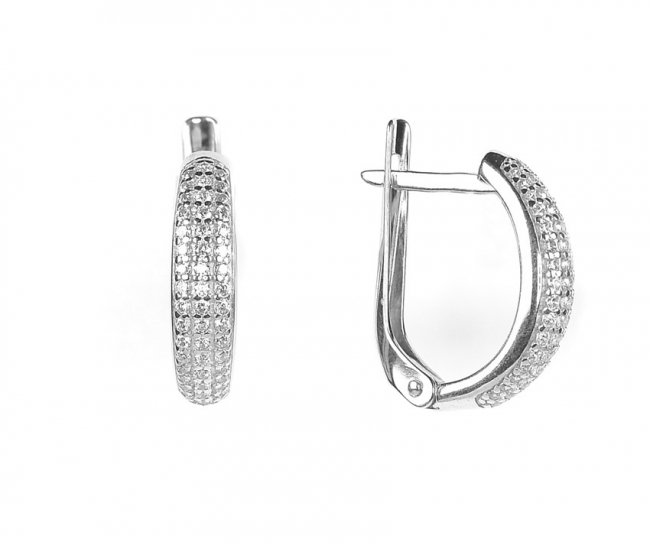 Серьги из серебра с камнем Фианит фото, цены