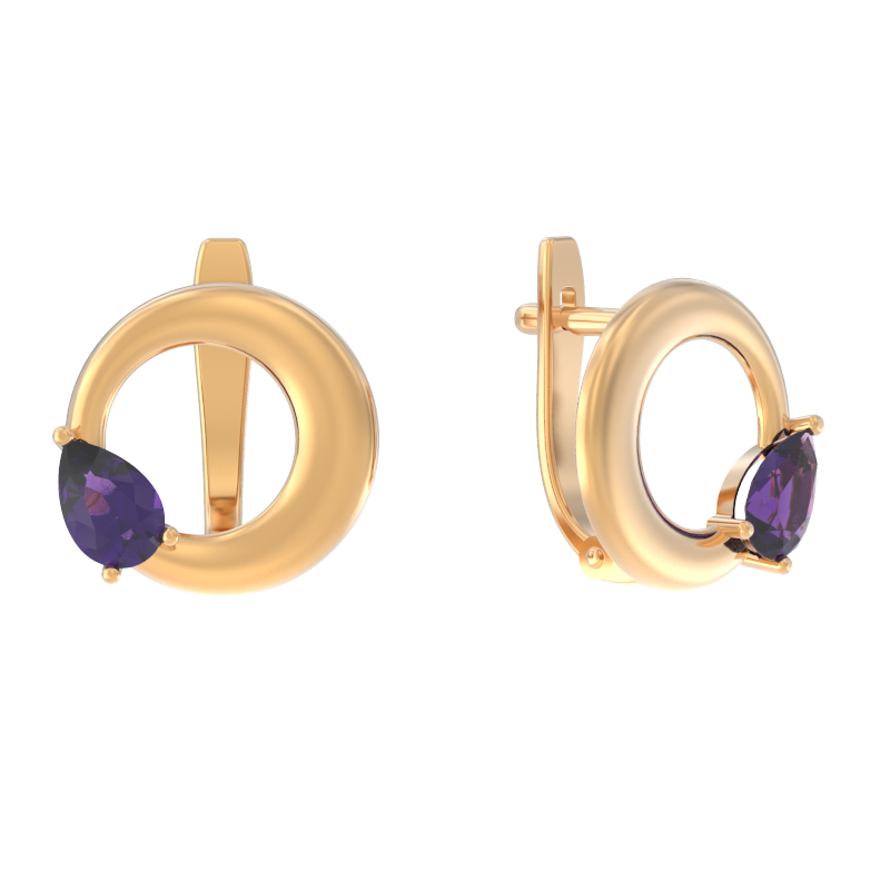 Серьги из золота с камнем аметист фото, цены